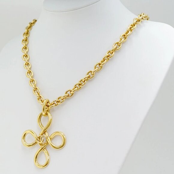 CHANEL CC Logo Large Cross Necklace 26&#034; Gold Tone 93P 3106 Auth #28338 - Picture 2 of 8